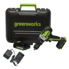 Дрель-шуруповерт ударная Greenworks GD24DD60K2 24V (60Нм) аккумуляторная, с АКБ 2 А/ч и ЗУ (в кейсе)