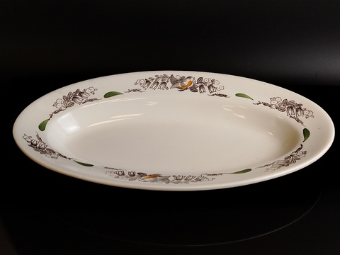 Блюдо для сервировки овальное фаянс, птицы, цветочный декор, ЗиК, Конаково, винтаж СССР 1974-1991 гг