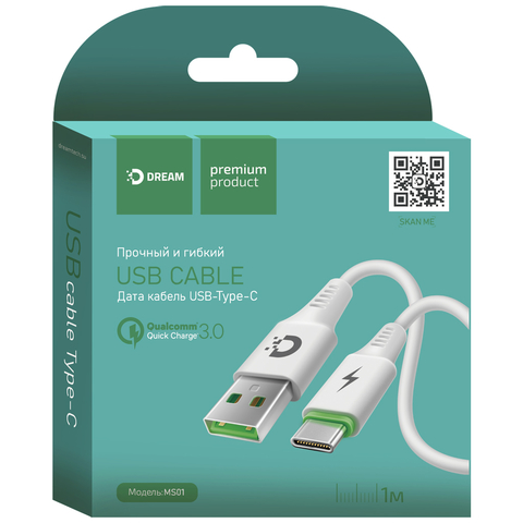 Кабель USB - TYPE-C QC3.0 Dream 1м белый MS01