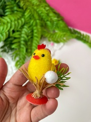 Цыплята пасхальные, декоративные, пушистые, 6 см на ветке, набор 4 шт.