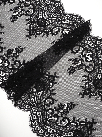 Кружево шантильи черное неэластичное ширина 36 см купон 2,9 м С БРАКОМ