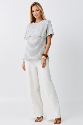 Костюм для беременных и кормящих 18306 Серый меланж-тофу полоса-тофу