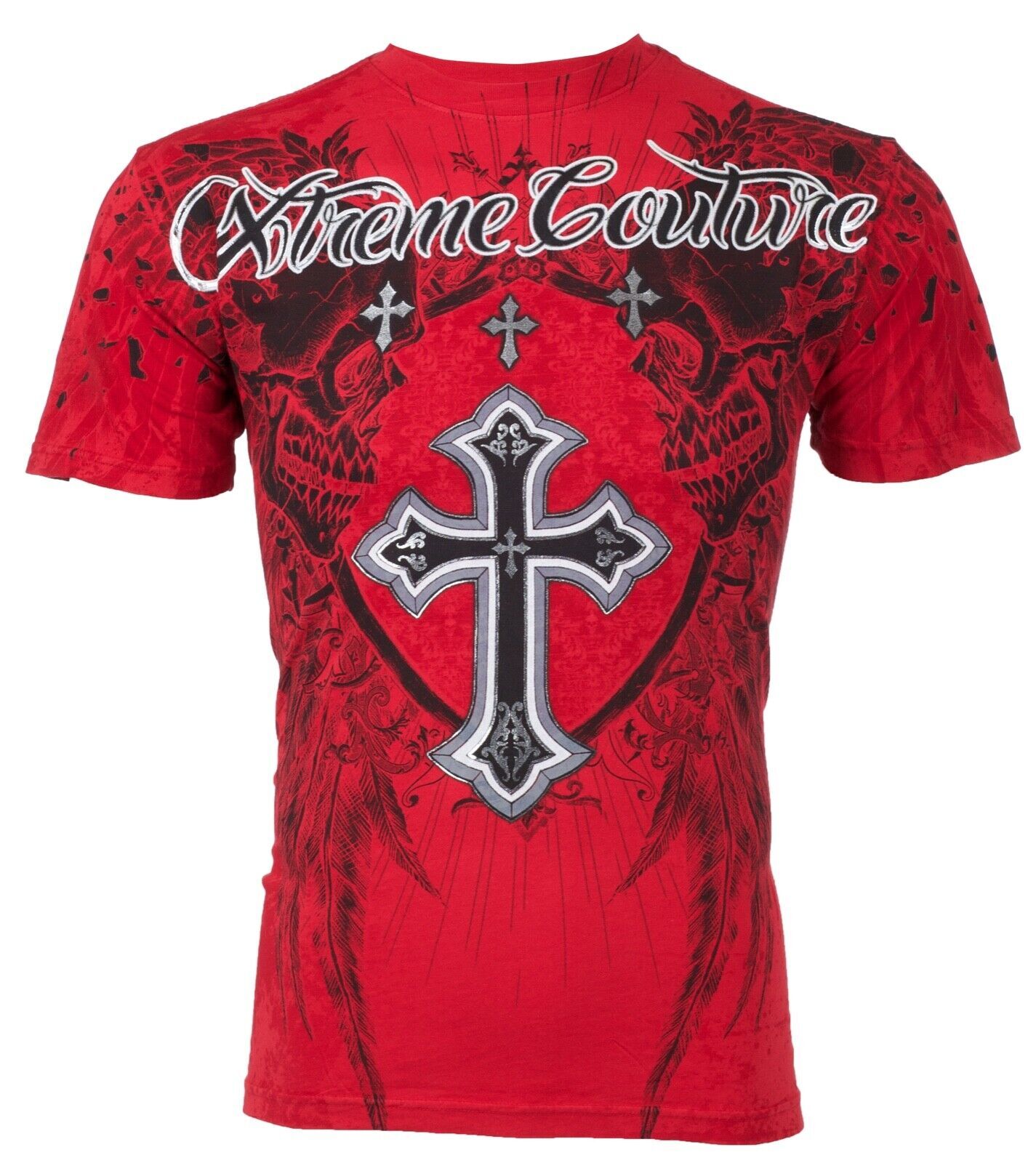 Camiseta Xtreme Couture Affliction Shadow Walker Para Hombre - 100% Algodón, Color Rojo, Estampado Completo