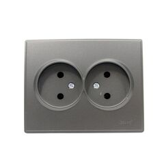 LESYA 705 4141 128В Розетка двойная  б/з с бакалит черный графит матовый