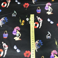 Ткань хлопок  сатин с эластаном с Пинап черный фон 2005