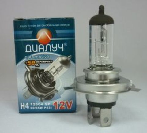 ЛАМПА ФАРЫ H4 60/55W+50% ДИАЛУЧ