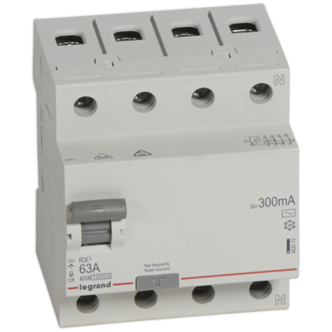 Выключатель дифференционного тока УЗО (ВДТ) RX - 4P - 63 А, 300 мА., Тип АС. Legrand (Легранд). 402072