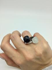 60322- Кольцо Caramel  из золоченого серебра с черным, матовым кварцем (lux)