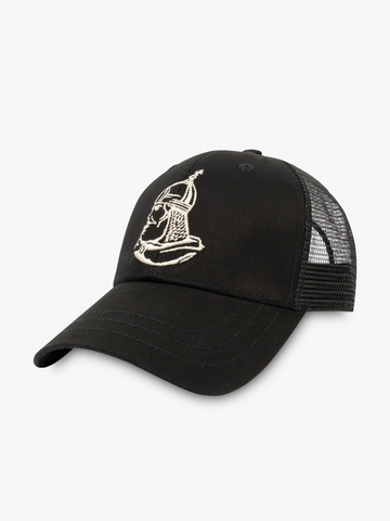 Бейсболка с сеткой «Великоросс» чёрного цвета - серебро  с вышивкой лого