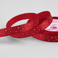 Лента Атласная (1,5см*23±1м), Звезды, Красный, 1 шт.