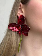 Серьги длинные ОРХИДеИ БОРДОВЫЕ