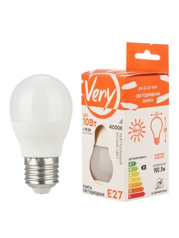 89-3-27-104 Лампа светодиодная шар GL45,10Вт, 4000К, E27 Very