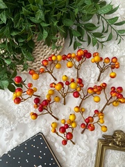 Ягоды рябина желто-оранжевые, искусственные на ветке, зонтиком, 9-15 мм, набор 10 шт.