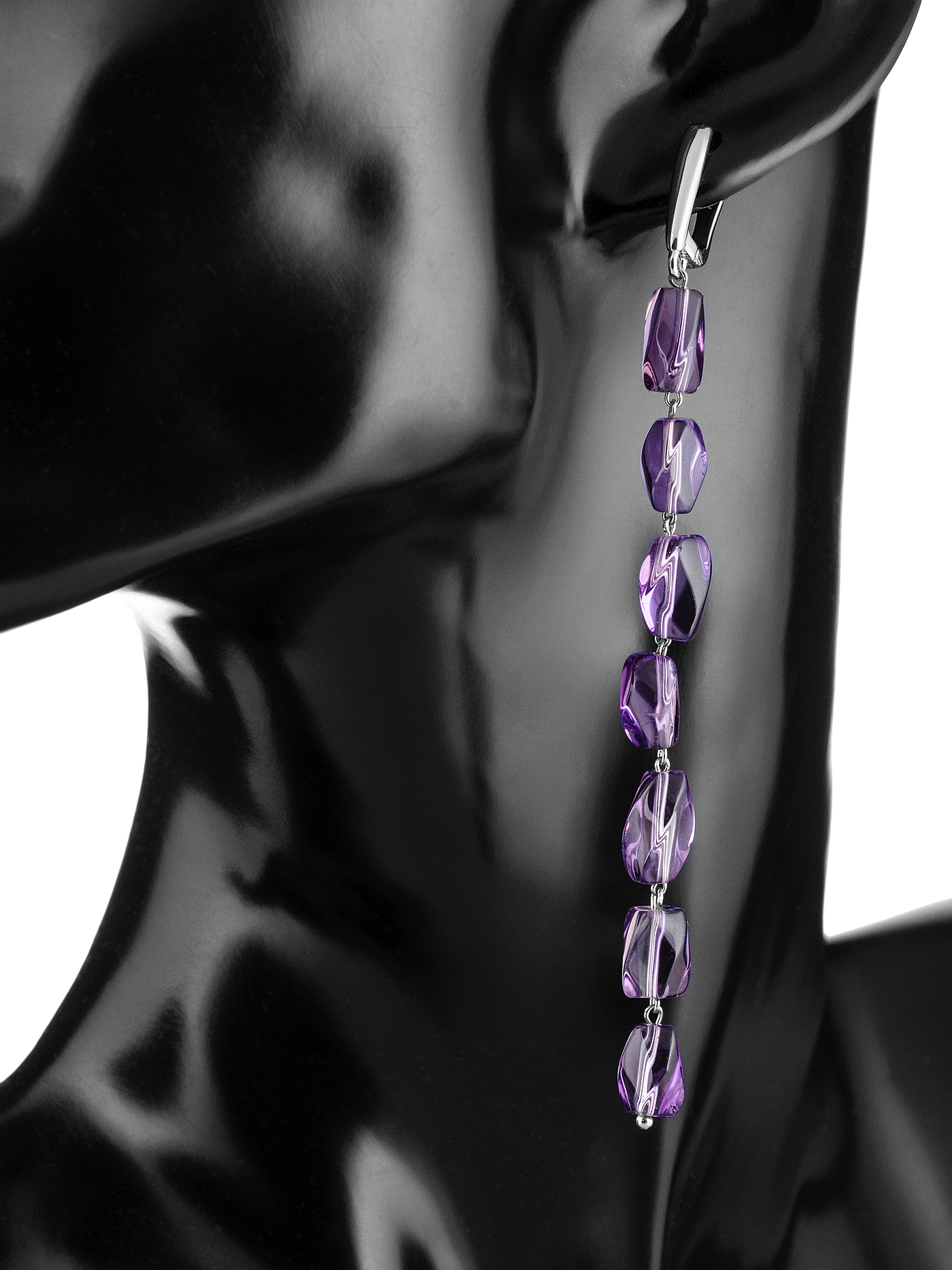 Длинные серьги с аметистом