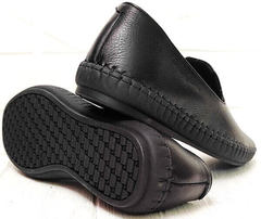 Мужские кожаные слипоны туфли на плоской подошве casual Broni M36-01 Black.