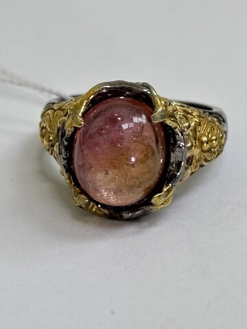 Лили-турмалин (серебряное кольцо с позолотой)