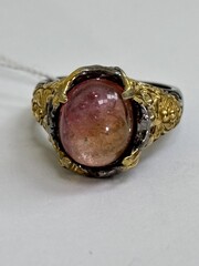 Лили-турмалин (серебряное кольцо с позолотой)