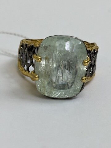Янина-аквамарин (серебряное кольцо с позолотой)