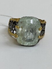 Янина-аквамарин (серебряное кольцо с позолотой)