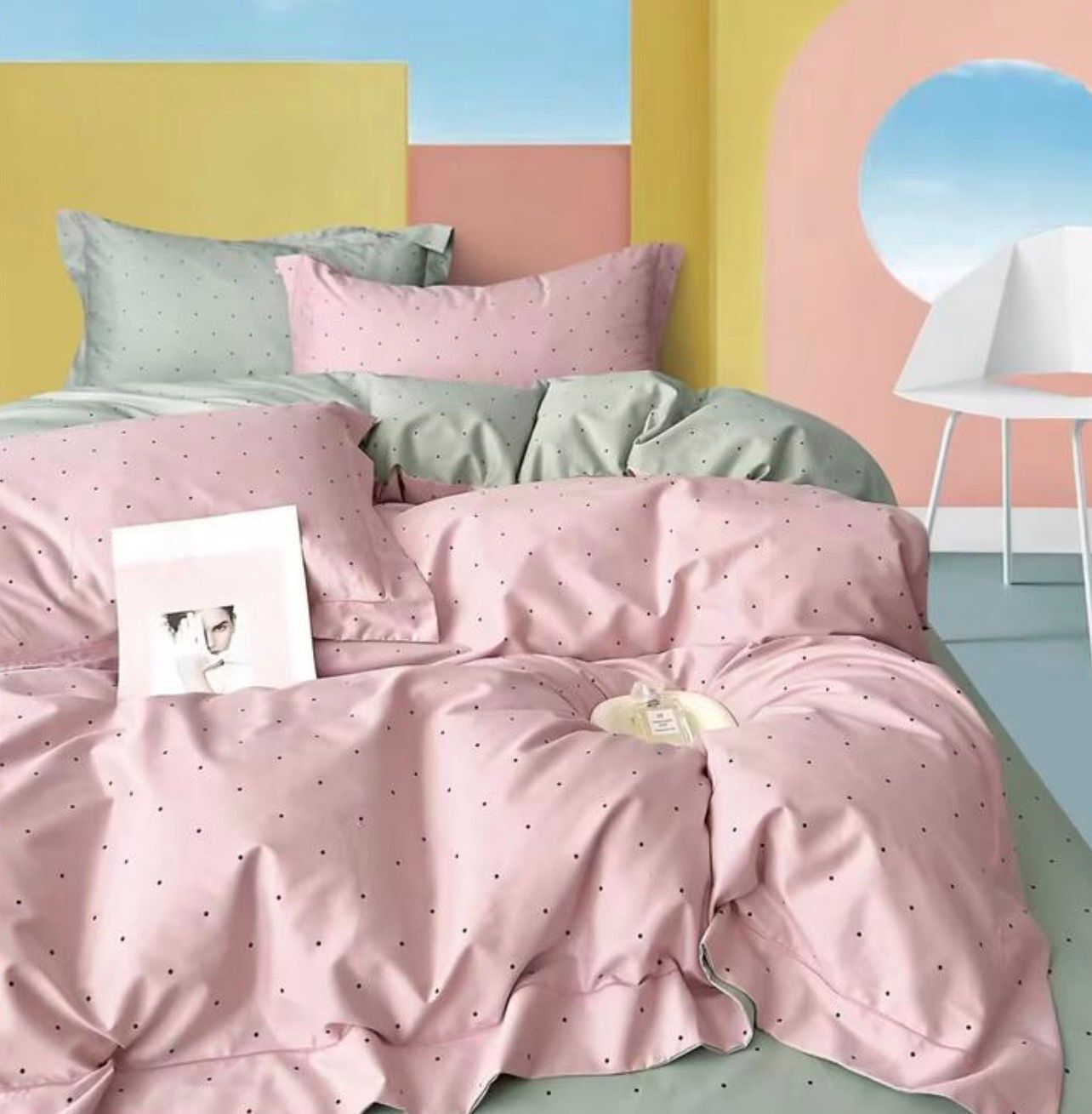 Комплект Полуторка JK Сатин Пудра горох