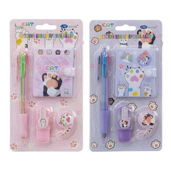 
          Канцелярский набор Basir с цветным текстовыделителем, 4-ех цветной ручкой, скотчем и блокнотом, серия "Лапки", ассорти, 19.7*11 см