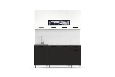Кухня Рио 1,7м (490) (Белый глянец/Черный глянец, Белый (Антарес))