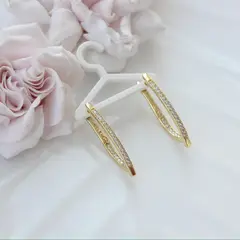 Швензы удлинённые с фианитами 33*3 мм с английским замком, позолота, Ш044