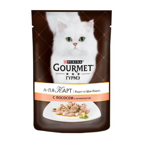 Gourmet A la Carte Консервы для кошек с Лососем, шпинатом, цуккини и зеленой фасолью а-ля флорентин (Пауч)