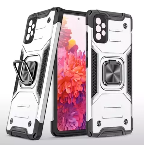 Противоударный чехол Strong Armour Case с кольцом для Samsung Galaxy A73 (Серебро)