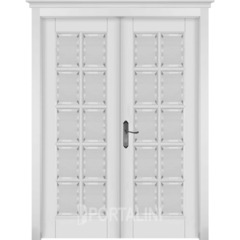 Купить Межкомнатная двустворчатая дверь массив ольхи Лондон 2 белая эмаль остеклённая