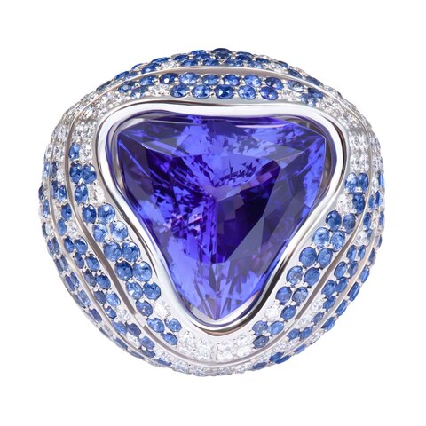 Кольцо с Танзанитом, Сапфирами и Бриллиантами, R0048-1/1