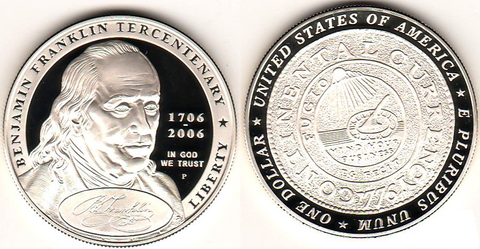 1 доллар 2006 Бенджамин Франклин Отец-основатель. США. Серебро. Proof