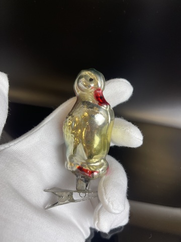 Ёлочная игрушка "Утка Серая Шейка" на прищепке советская стекло, скол, винтаж СССР 1950-1980 гг