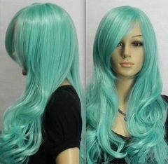 Cosplay Wigs Natural wave Long Aqua Blue