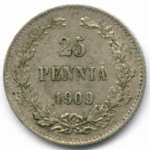 25 пенни 1909 год (L). Россия для Финляндии. XF