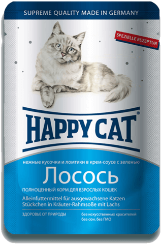 купить Happy Cat Adult Chunks in Gravy with Salmon пауч (влажный корм) для кошек с лососем