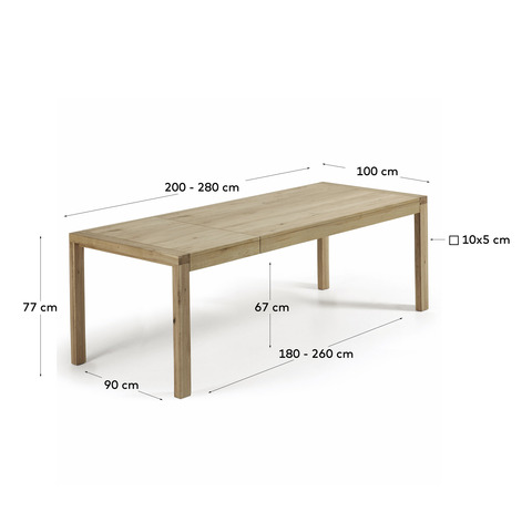 Обеденный стол Vivy 200(280)x100 дуб натуральный