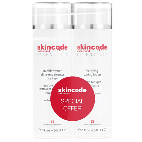 Skincode Essentials: Набор Мицеллярная вода и Укрепляющий тонизирующий лосьон для лица (Miceller Water All-In-One Cleancer & Fortifying Toning Lotion)