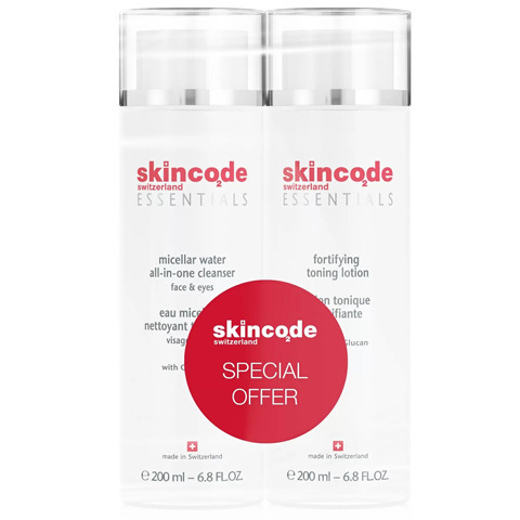 Skincode Essentials: Набор Мицеллярная вода и Укрепляющий тонизирующий лосьон для лица (Miceller Water All-In-One Cleancer & Fortifying Toning Lotion)