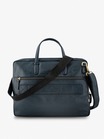 Кожаный портфель универсальный, компактный синего цвета