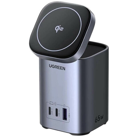 Беспроводная зарядка UGREEN X555 (55321) 65W 2-в-1 GaN Desktop Magnetic Wireless Fast Charger EU, серый