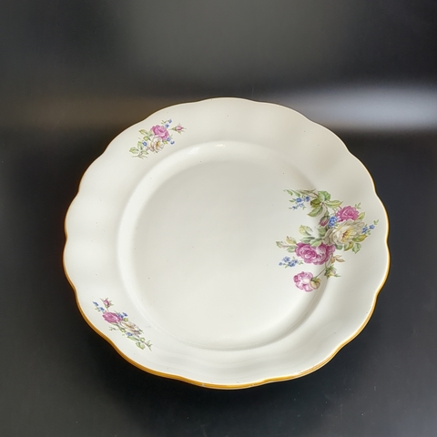 Блюдо овальное сервировочное фарфор клеймо Каролина KAROLINA Poland позолота, рельефные края, цветы роспись, винтаж Польша 1945-1954 гг