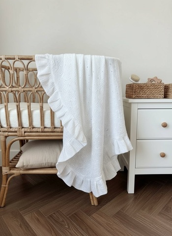 Плед муслин с рюшей "Белый"