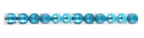 Набор шаров 6см 12шар 1цв, однотонные, глянец/искра, в тубусе бирюзовый