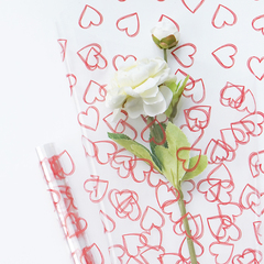 Упаковочная пленка/для цветов, Прозрачная с рисунком, Сердца красные, 