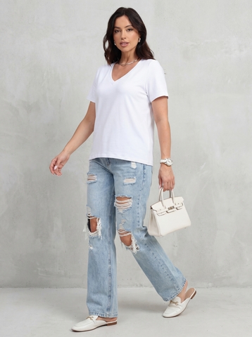 Футболка базовая белая V вырез