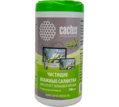 Салфетки Cactus CS-1001PE для экранов и оптики туба 100шт влажных