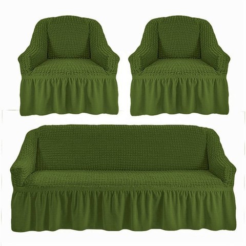 Комплект чехлов для дивана и двух кресел зеленый.