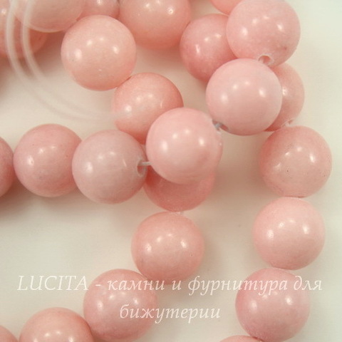 Бусина Жадеит (тониров), шарик, цвет - йогуртово-розовый, 10 мм, нить