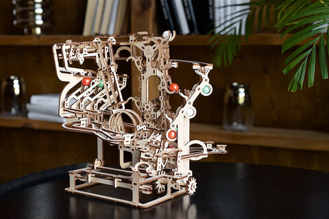 Марбл-трасса - Цепной подъёмник Ugears - Модульный Деревянный конструктор, сборная механическая модель, 3D пазл, рыбки